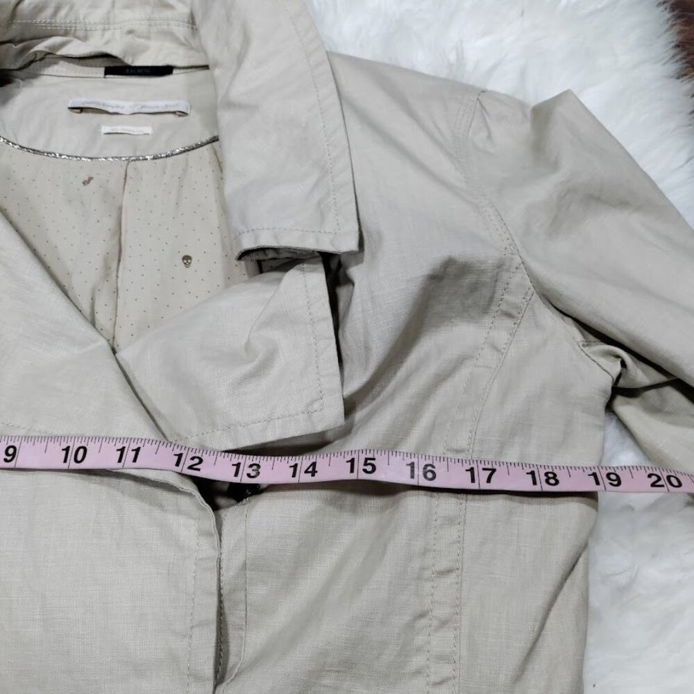 IKKS Women's Beige Laminated Linen Double-Breasted Trench Coat Size Medium - Picture 15 of 16